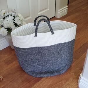 Two-Tone Gray and White Storage Basket 19" Tall 20" Wide